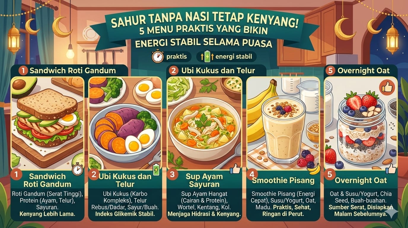 Sahur Tanpa Nasi Tetap Kenyang! 5 Menu Praktis Bikin Energi Stabil Selama Puasa
